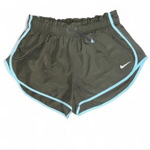 Nike Women's Olive Shorts with Blue Accents